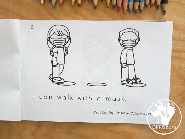 Free I Can Wear A Mask Easy Reader Book - a fun back to school book to help with kids that need to wear masks. It is a simple book with things they can do in school and wear a mask - 3Dinosaurs.com